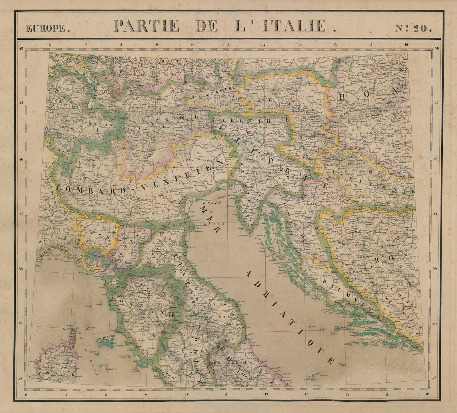 Europe. Italie #20 Northern Italy Austria Croatia Slovenia VANDERMAELEN 1827 map